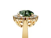 Starburst Halo Engagement Ring Setting for Fancy Green Round Cut Center with Flat Cathedral Band and Prong Head in Yellow Gold