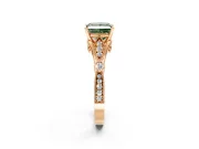 Solitaire Engagement Ring Setting for Fancy Green Princess Cut Center with Marquise and Bezel Accents and Prong Head in Rose Gold