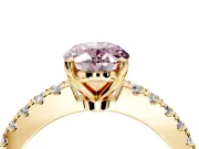 Solitaire Engagement Ring Setting for Fancy Pink Oval Center with Single Row Accent Band and Prong Head in Yellow Gold