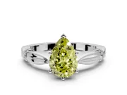 Solitaire Engagement Ring Setting for Fancy Yellow Pear-Shaped Center with Carved Leaf Shoulders and Prong Head in Sterling Silver