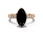 Milgrain Pave Engagement Ring Setting for Fancy Black Marquise Center with Accent Band and Prong Head in Rose Gold