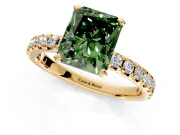Solitaire Engagement Ring Setting for Fancy Green Radiant Cut Center with Large Accents and Prong Head in Yellow Gold