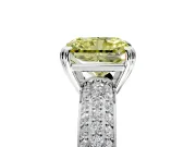 Solitaire Engagement Ring Setting for Fancy Yellow Radiant Cut Center with Multi-Row Pave Accents and Basket Head in Platinum
