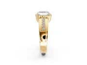 Halo Engagement Ring Setting for Asscher Cut Center with Wide Band, Inlaid Accent Row and Prong Head in Yellow Gold