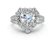 Halo Engagement Ring Setting for Heart-Shaped Center with Two-Strand Split Shank and Prong Head in Sterling Silver