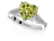 Solitaire Engagement Ring Setting for Fancy Yellow Heart-Shaped Center with Twisted Pave Split Shank and Prong Head in White Gold