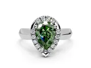 Halo Engagement Ring Setting for Fancy Green Pear-Shaped Center with Square Band and Prong Head in Sterling Silver