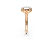Starburst Halo Engagement Ring Setting for Radiant Cut Center with Thin Round-Wire Band and Prong Head in Rose Gold