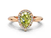 Halo Engagement Ring Setting for Fancy Yellow Pear-Shaped Center with Tapered Plain Band and Prong Head in Rose Gold
