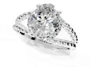 Halo Engagement Ring Setting for Oval Center with Rope Twist Split Shank and Prong Head in Platinum