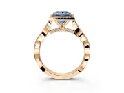 Halo Engagement Ring Setting for Fancy Blue Princess Cut Center with Twist Band and Prong Head in Rose Gold