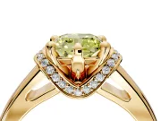 Solitaire Engagement Ring Setting for Fancy Yellow Cushion Cut Center with Wide Band, Pave Collar and Prong Head in Yellow Gold