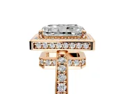 Halo Engagement Ring Setting for Radiant Cut Center with Metal-Rimmed Halo, Pave Band and Prong Head in Rose Gold