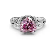 Solitaire Engagement Ring Setting for Fancy Pink Heart-Shaped Center with Filigree Accent Basket and Prong Head in Platinum
