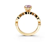 Solitaire Engagement Ring Setting for Fancy Pink Oval Center with Milgrain Bezel Accents and Prong Head in Yellow Gold