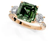 3 Stone Engagement Ring Setting for Fancy Green Asscher Cut Center with Crossover Basket, Pave Band and Prong Head in Rose Gold