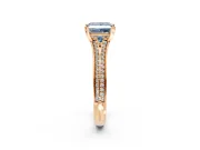 Solitaire Engagement Ring Setting for Fancy Blue Princess Cut Center with Pave Rail Split Shank and Prong Head in Rose Gold