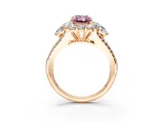 Halo Engagement Ring Setting for Fancy Pink Radiant Cut Center with Two-Strand Split Shank and Prong Head in Rose Gold