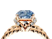 Halo Engagement Ring Setting for Fancy Blue Cushion Cut Center with Rope Twist Split Shank and Prong Head in Rose Gold