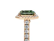 Halo Engagement Ring Setting for Fancy Green Asscher Cut Center with Narrowing Pave Band and Prong Head in Rose Gold