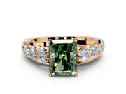 Solitaire Engagement Ring Setting for Fancy Green Radiant Cut Center with Graduated Shared Prongs and Prong Head in Rose Gold