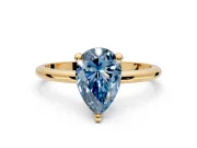 Minimalist Solitaire Engagement Ring Setting for Fancy Blue Pear-Shaped Center with Thin Band and Prong Head in Yellow Gold