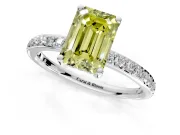 Solitaire Engagement Ring Setting for Fancy Yellow Emerald Cut Center with Fine Pave Band and Prong Head in Platinum