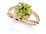 Halo Engagement Ring Setting for Fancy Yellow Round Cut Center with Rope Twist Split Shank and Prong Head in Rose Gold