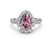 Floral Halo Engagement Ring Setting for Fancy Pink Pear-Shaped Center with Large Halo Accents and Prong Head in Platinum