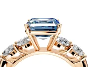 5 Stone Engagement Ring Setting for Fancy Blue Asscher Cut Center with Graduated Accents and Prong Head in Rose Gold