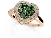 Halo Engagement Ring Setting for Fancy Green Heart-Shaped Center with Plain Tapered Band and Prong Head in Rose Gold