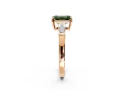 3 Stone Engagement Ring Setting for Fancy Green Emerald Cut Center with Baguette Accents and Prong Head in Rose Gold
