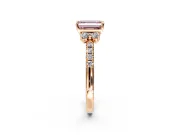 Paired Accent Engagement Ring Setting for Fancy Pink Emerald Cut Center with Pave Band and Prong Head in Rose Gold