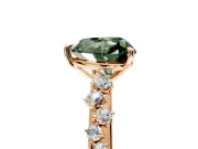 Cluster Engagement Ring Setting for Fancy Green Heart-Shaped Center with Round Cut Accent Band and Prong Head in Rose Gold