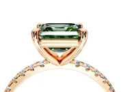 Solitaire Engagement Ring Setting for Fancy Green Asscher Cut Center with Fine Pave Narrow Band and Prong Head in Rose Gold