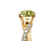 Crossover Engagement Ring Setting for Fancy Yellow Round Cut Center with Pave and Plain Strands and Prong Head in Yellow Gold