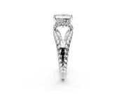 Halo Engagement Ring Setting for Princess Cut Center with Rope Twist Split Shank and Prong Head in White Gold