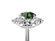 Small-Accent Cluster Halo Engagement Ring Setting for Fancy Green Round Cut Center with Plain Band and Prong Head in Sterling Silver