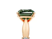 Solitaire Engagement Ring Setting for Fancy Green Asscher Cut Center with Carved Leaf Shoulders and Prong Head in Rose Gold