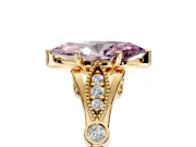 Solitaire Engagement Ring Setting for Fancy Pink Marquise Center with Marquise and Bezel Accents and Prong Head in Yellow Gold