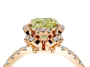 Halo Engagement Ring Setting for Fancy Yellow Cushion Cut Center with Openwork Halo, Pave Band and Prong Head in Rose Gold