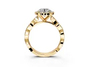 Halo Engagement Ring Setting for Round Cut Center with Pave and Plain Twist Band and Prong Head in Yellow Gold