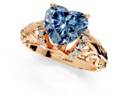 Solitaire Engagement Ring Setting for Fancy Blue Heart-Shaped Center with Filigree Accent Basket and Prong Head in Rose Gold