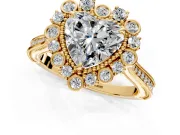 Milgrain Halo Engagement Ring Setting for Heart-Shaped Center with Bezel Point Accents and Prong Head in Yellow Gold