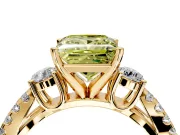 3 Stone Engagement Ring Setting for Fancy Yellow Princess Cut Center with Pave Split Shank and Prong Head in Yellow Gold