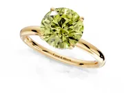 Hidden Halo Engagement Ring Setting for Fancy Yellow Round Cut Center with Thin Rounded Band and Prong Head in Yellow Gold