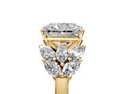 Leaf Cluster Engagement Ring Setting for Radiant Cut Center with Marquise Accents and Prong Head in Yellow Gold