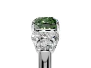 Cluster Engagement Ring Setting for Fancy Green Cushion Cut Center with Round Cut Accent Frame and Prong Head in Platinum