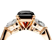 3 Stone Engagement Ring Setting for Fancy Black Radiant Cut Center with Large Pear-Shaped Accents and Prong Head in Rose Gold