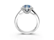 Solitaire Engagement Ring Setting for Fancy Blue Cushion Cut Center with Wide Band, Pave Collar and Prong Head in Sterling Silver